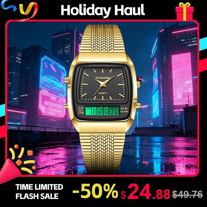 Fashion Multifunctional Roman Retro Dual Time Zone Watch, Waterproof & Scratch-Resistant Digital Casual Watch with Luminous Display, Perfect New Year Gift