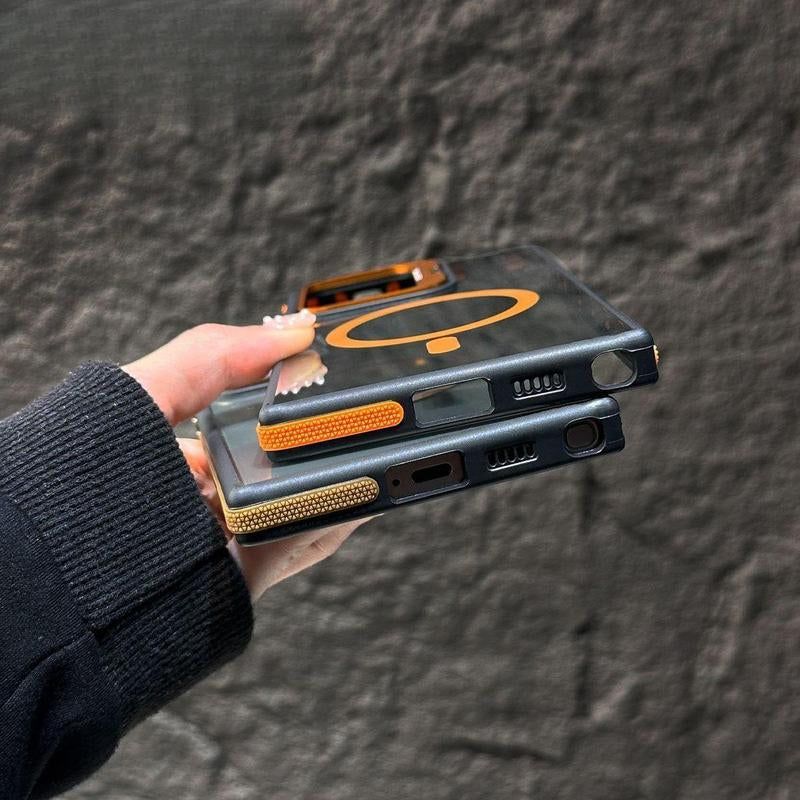 Transparent Magnetic Case for Samsung Galaxy S25 Ultra S24 S23 plus Case, Border Anti-Slip Strips and Lens Film Protection,Camera Stand Phone Case