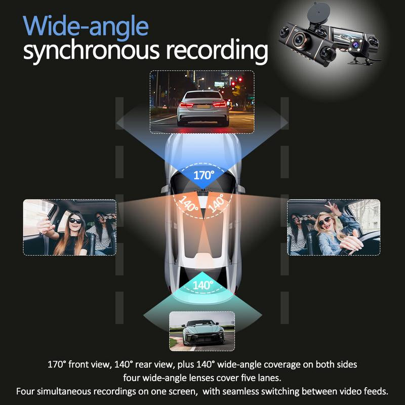 4 Channel Dash Cam Wifi 1080P Full HD, Super Night Vision 8 IR Lights, G-Sensor, Loop Recording, 24/7 Parking Monitor, Multi Rear Camera, Free 32GB TF Card, Wifi Dashcam