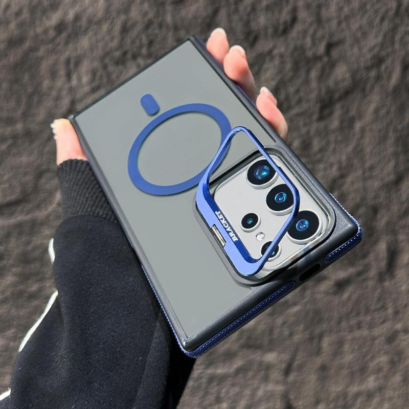 Transparent Magnetic Case for Samsung Galaxy S25 Ultra S24 S23 plus Case, Border Anti-Slip Strips and Lens Film Protection,Camera Stand Phone Case