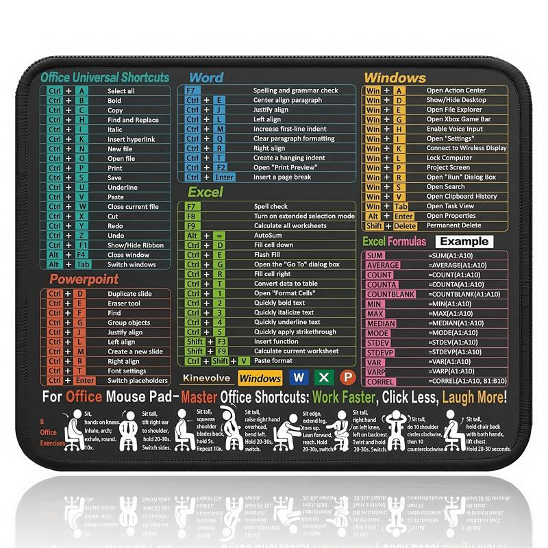 Extra Large 31.5×11.8×0.12 Inch Shortcut Key Mouse Pad | Non-Slip Rubber Base Stitched Edges Gaming Desk Mat | Office Study Essential Ideal Employee Gift