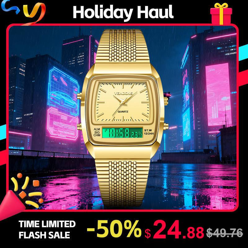 Fashion Multifunctional Roman Retro Dual Time Zone Watch, Waterproof & Scratch-Resistant Digital Casual Watch with Luminous Display, Perfect New Year Gift