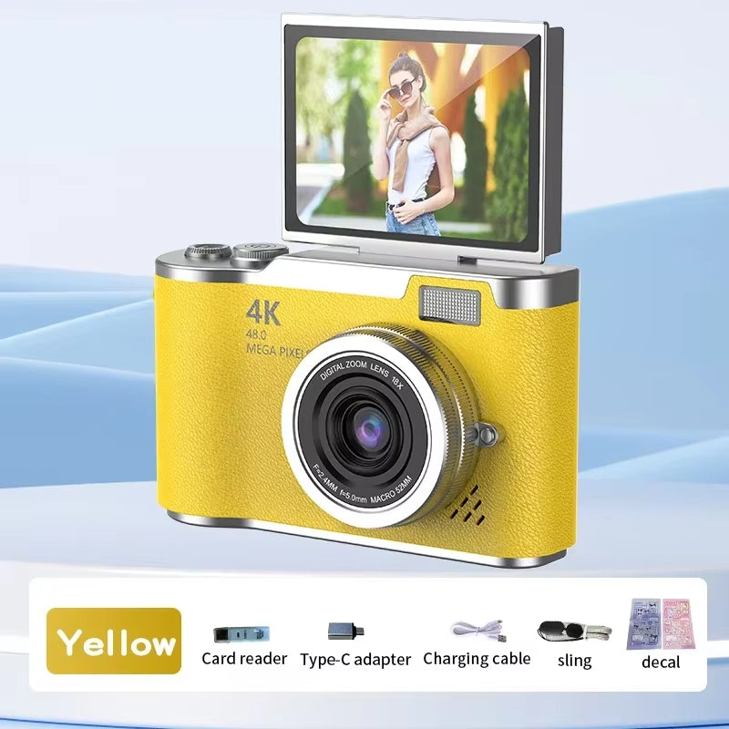 4K CCD Digital Camera for Student 48MP Compact Digital Photography Camera 180°Flip Screen Selfile Camera for Kid Adult Beginners