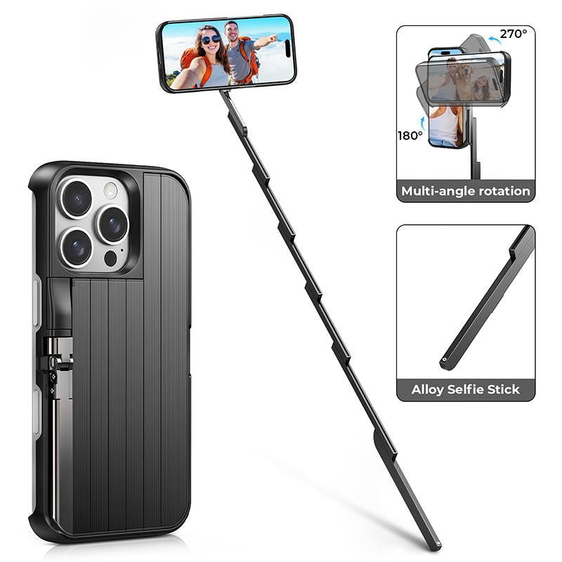 TIDEOK Bluetooth & Extendable Selfie Stick Phone Case for Iphone 13/14/15/16, Shockproof Protection, Abs+Alloy – Handheld for Concerts & Travel