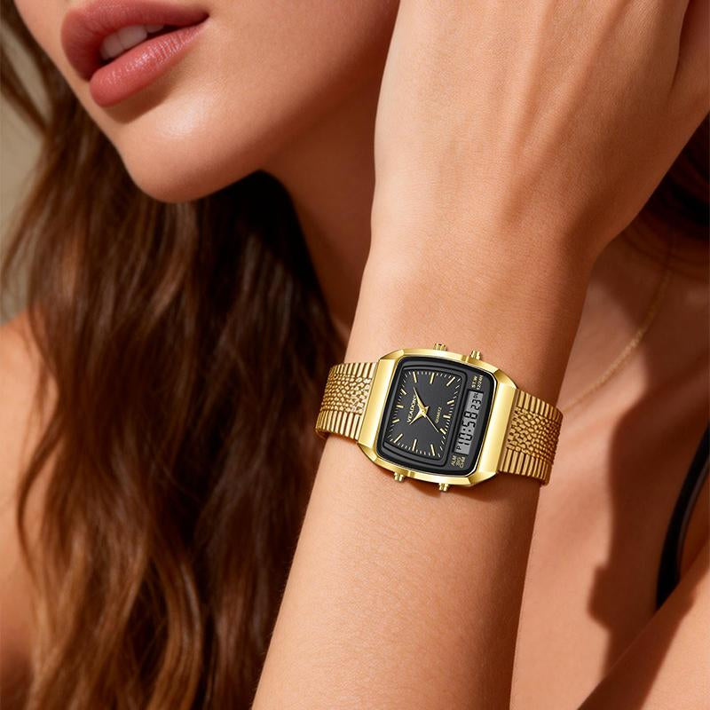 Fashion Multifunctional Roman Retro Dual Time Zone Watch, Waterproof & Scratch-Resistant Digital Casual Watch with Luminous Display, Perfect New Year Gift