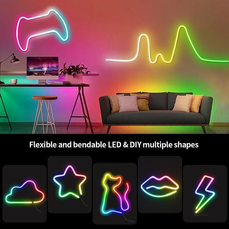5M RGB Neon Light Strip, Bluetooth APP Controlled LED Mood Lighting with Music Sync & Remote Control, USB Powered Lights for Bedroom, Gaming Room & Party Decor