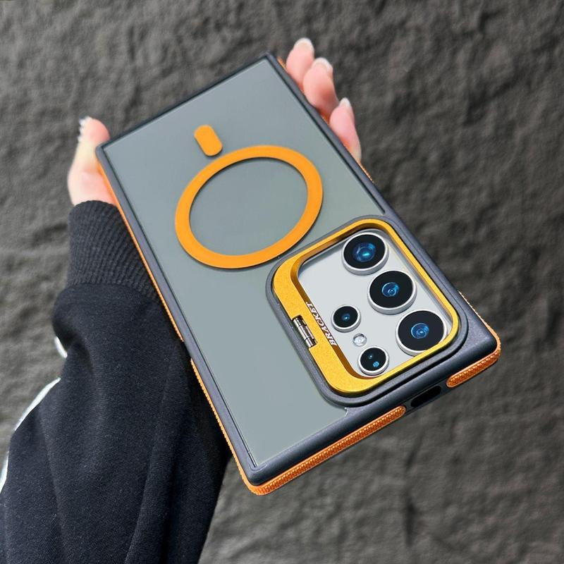 Transparent Magnetic Case for Samsung Galaxy S25 Ultra S24 S23 plus Case, Border Anti-Slip Strips and Lens Film Protection,Camera Stand Phone Case