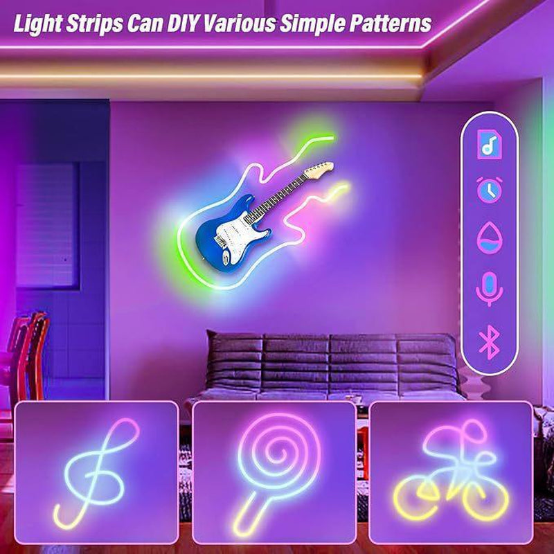 5M RGB Neon Light Strip, Bluetooth APP Controlled LED Mood Lighting with Music Sync & Remote Control, USB Powered Lights for Bedroom, Gaming Room & Party Decor