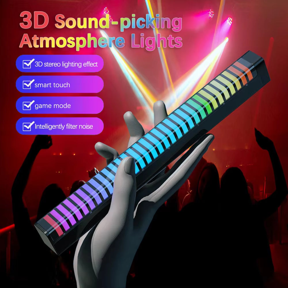 16/32/40 LED Charge RGB Light Bar Sound Activated Music Pickup Voice Lights Ambient Lamp Aesthetic Game Room Decor