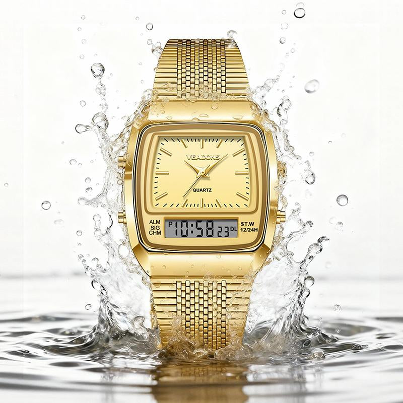 Fashion Multifunctional Roman Retro Dual Time Zone Watch, Waterproof & Scratch-Resistant Digital Casual Watch with Luminous Display, Perfect New Year Gift