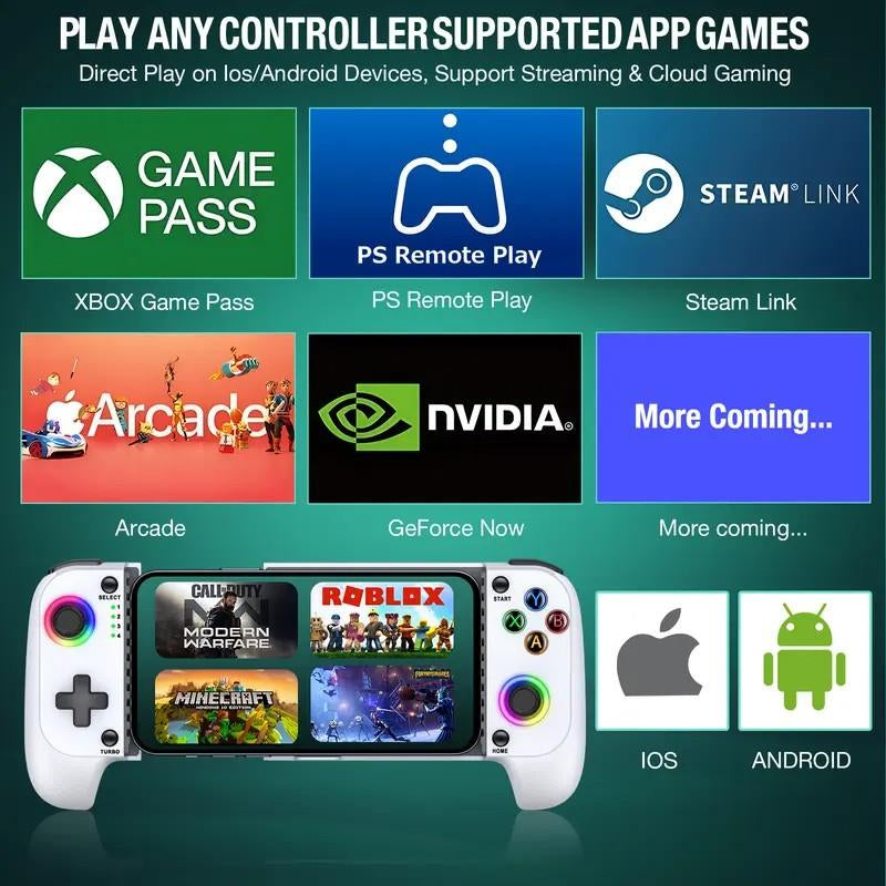 Mobile Gaming Controller for Iphone/Android(100-175Mm), Wireless Gaming Phone Controller with Phone Case Support, Hall Effect Joystick, Turbo - Low Latency Bluetooth Controller Ipad Games Steam