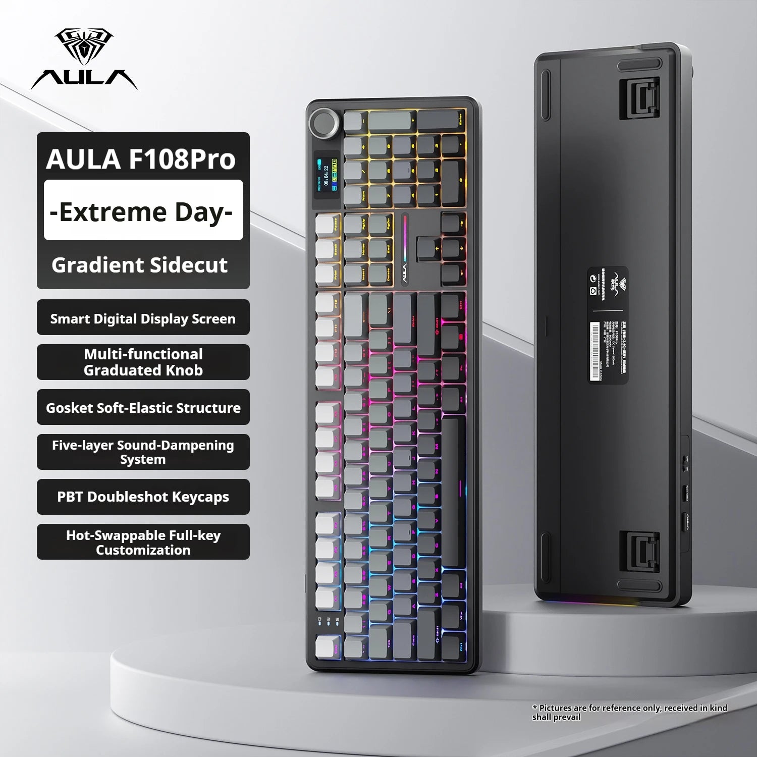 AULA F108 PRO/F108 Mechanical Keyboard Custom 100% Layout RGB Backlight Wireless Bluetooth Hifi Switch Gaming Keyboard