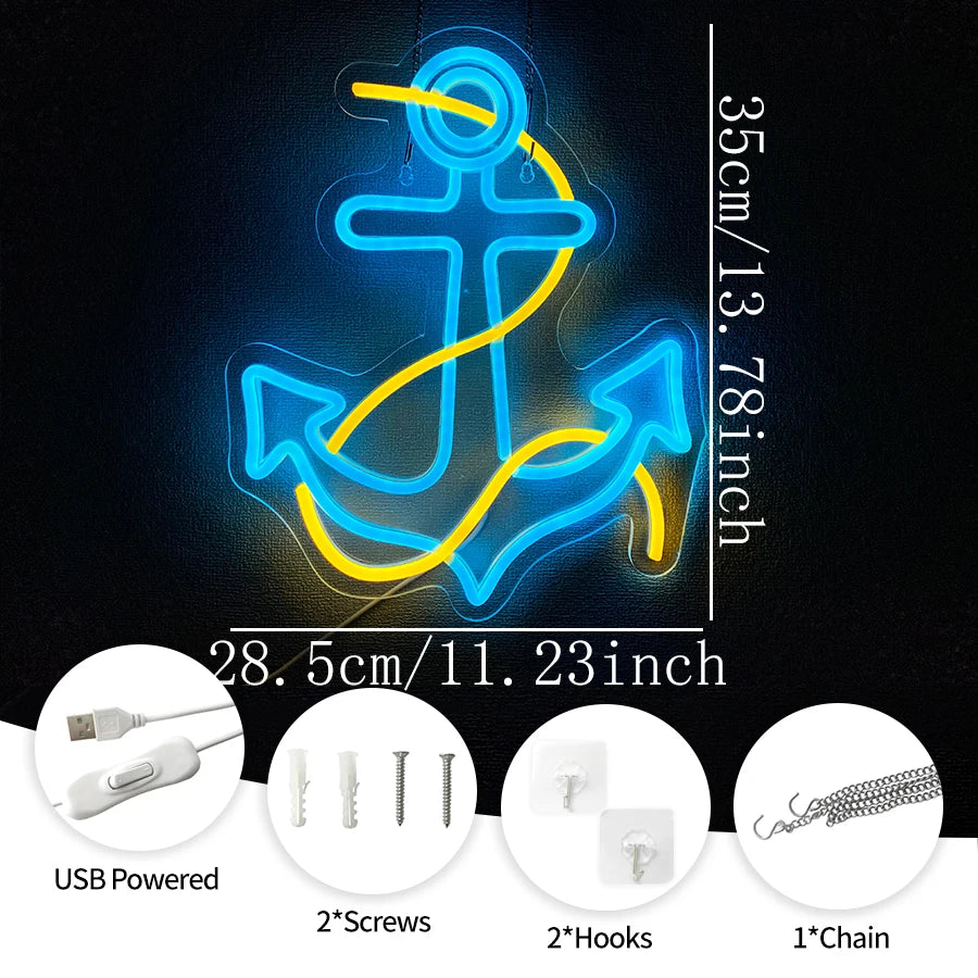 Anchor Neon Lights, Blue Anchor Led Signs, Used For Artistic Decor Of Beer Bars, Clubs, Offices, Hotels And Men'S Caves.