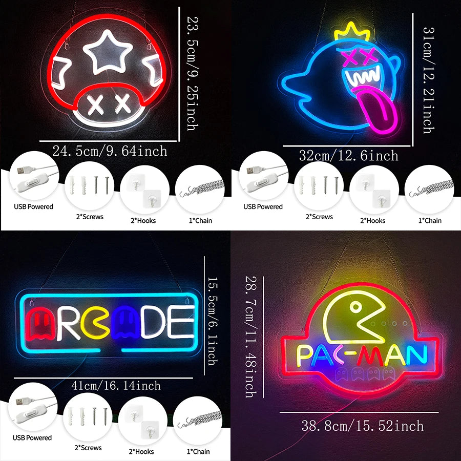 Gaming Neon Sign,LED Mushroom Neon Sign for Game Room Decor, Man Cave, Kids Room -USB Gaming Mushroom Wall Decor -Gamer Gifts