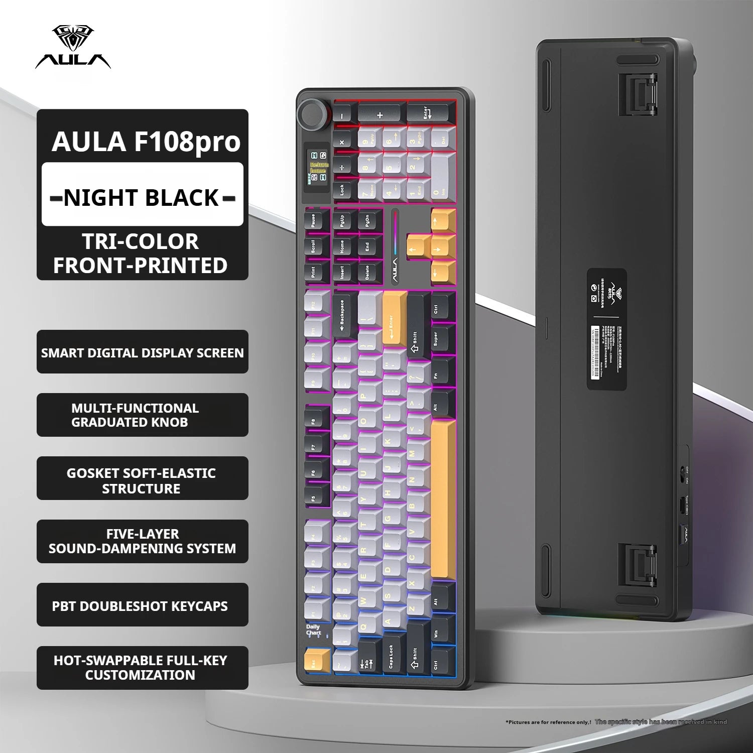 AULA F108 PRO/F108 Mechanical Keyboard Custom 100% Layout RGB Backlight Wireless Bluetooth Hifi Switch Gaming Keyboard