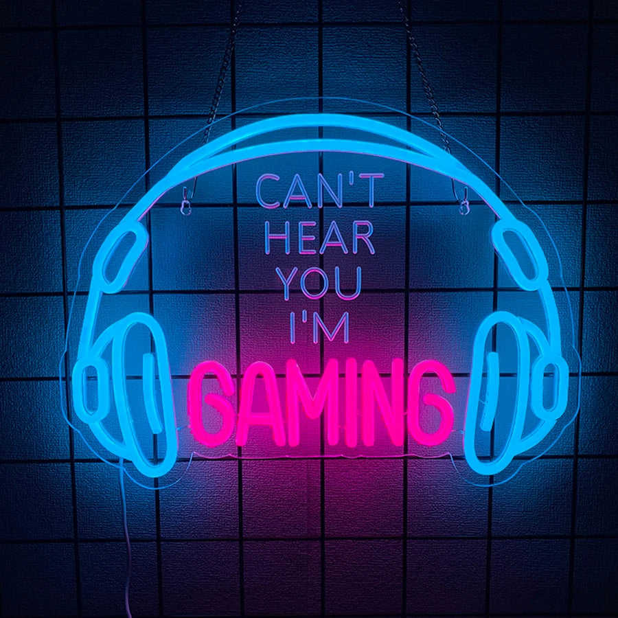 Gaming Neon Sign,Colored LED Headset Gamer Neon Lights,USB Powered Lightup Game Signs for Game Zone,Boy Bedroom Wall Decor,Gift