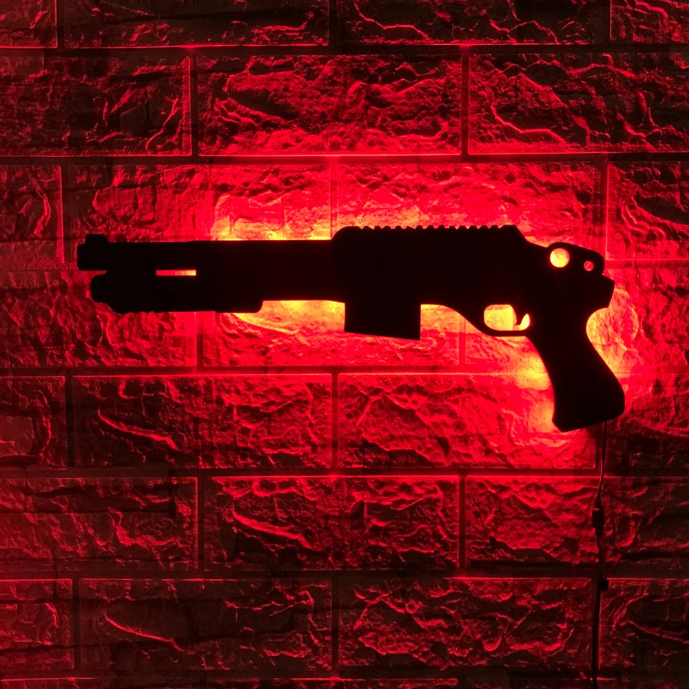 Personalized 3D creative LED gun-shaped luminous wall light interior background Aura Light USB colored night light
