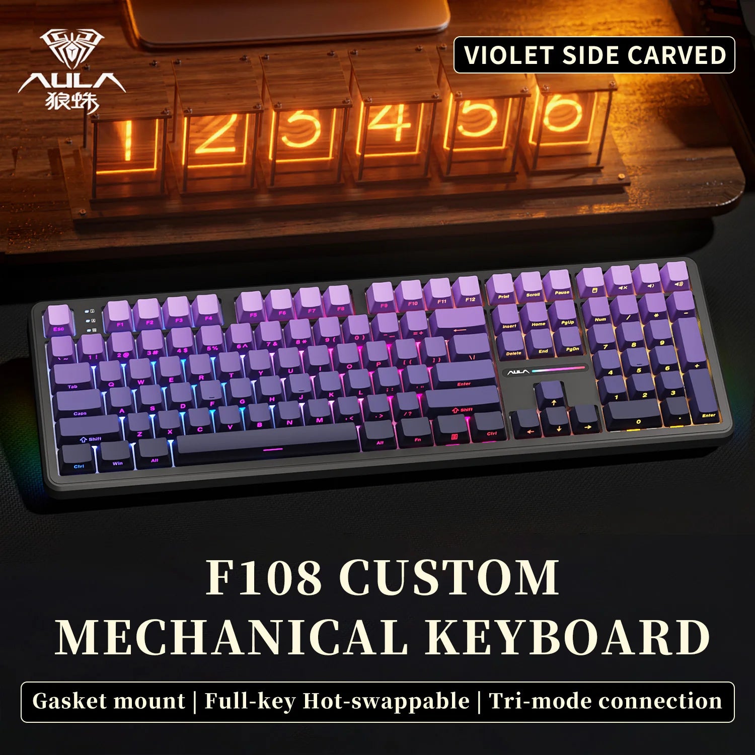 AULA F108 PRO/F108 Mechanical Keyboard Custom 100% Layout RGB Backlight Wireless Bluetooth Hifi Switch Gaming Keyboard