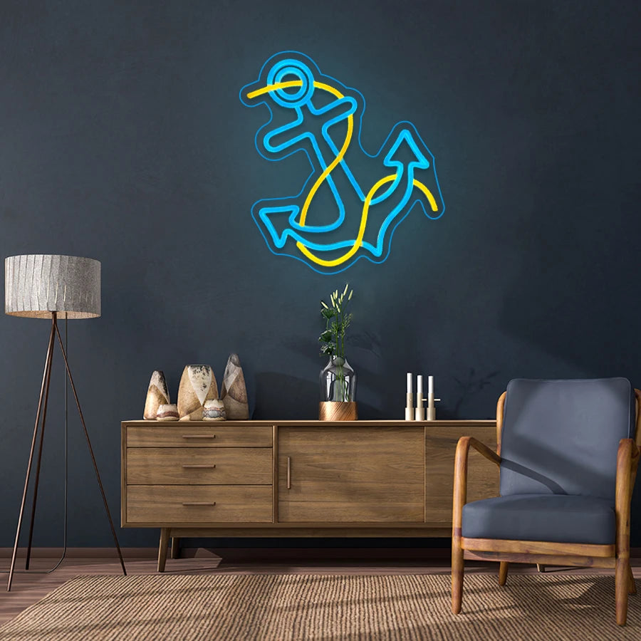 Anchor Neon Lights, Blue Anchor Led Signs, Used For Artistic Decor Of Beer Bars, Clubs, Offices, Hotels And Men'S Caves.