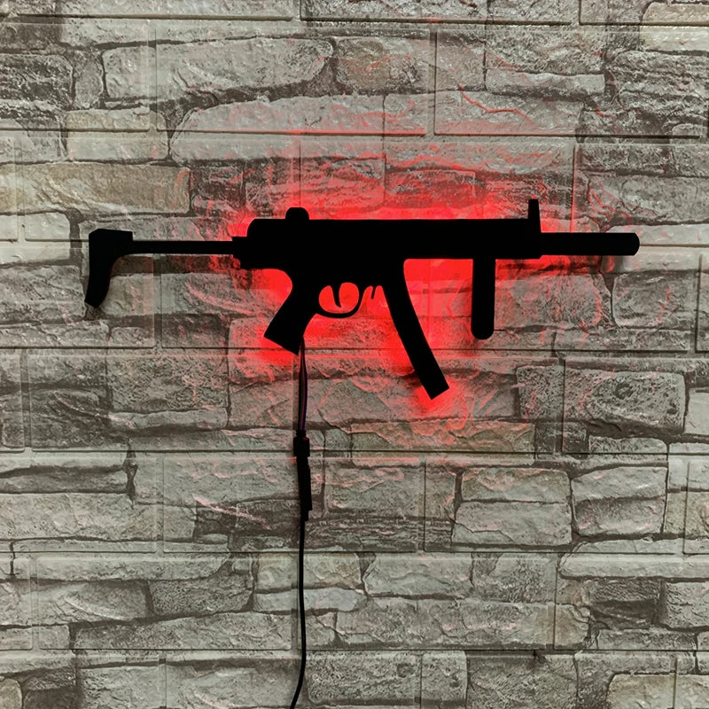 Personalized 3D creative LED gun-shaped luminous wall light interior background Aura Light USB colored night light