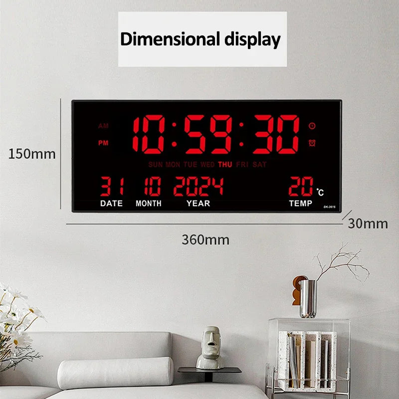 Digital Large Wall Clock Alarm Temperature Date Calendar Display 8 Sets of Alarm Clocks 14'' Electronic LED Clock Plug in Use