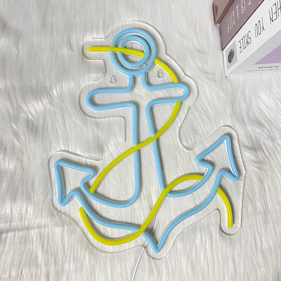 Anchor Neon Lights, Blue Anchor Led Signs, Used For Artistic Decor Of Beer Bars, Clubs, Offices, Hotels And Men'S Caves.