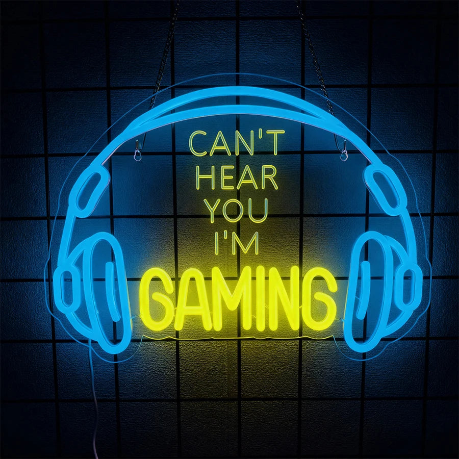 Gaming Neon Sign,Colored LED Headset Gamer Neon Lights,USB Powered Lightup Game Signs for Game Zone,Boy Bedroom Wall Decor,Gift