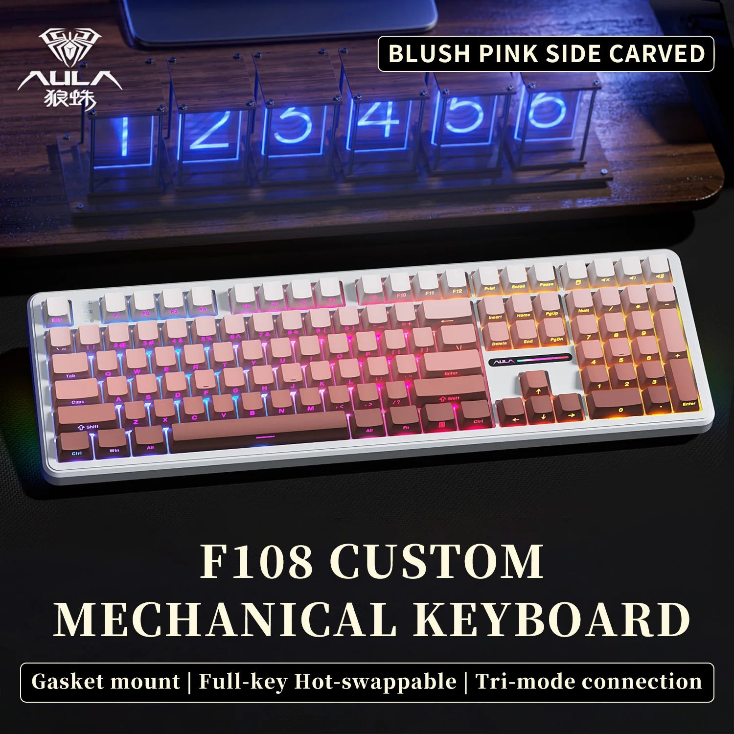 AULA F108 PRO/F108 Mechanical Keyboard Custom 100% Layout RGB Backlight Wireless Bluetooth Hifi Switch Gaming Keyboard