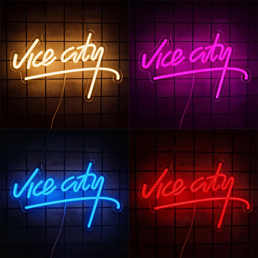 Vice City Series Neon Sign, Led Letter Icon Luminous Wall Lamp, Usb Powered, Used For Room, Bar, Club, Game Room, Man Cave Decor