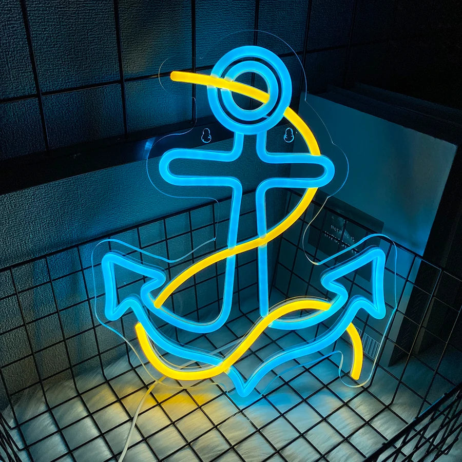 Anchor Neon Lights, Blue Anchor Led Signs, Used For Artistic Decor Of Beer Bars, Clubs, Offices, Hotels And Men'S Caves.