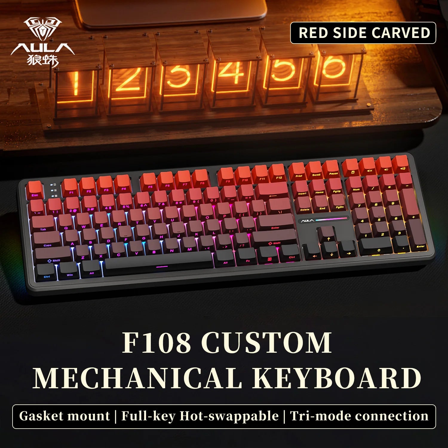 AULA F108 PRO/F108 Mechanical Keyboard Custom 100% Layout RGB Backlight Wireless Bluetooth Hifi Switch Gaming Keyboard