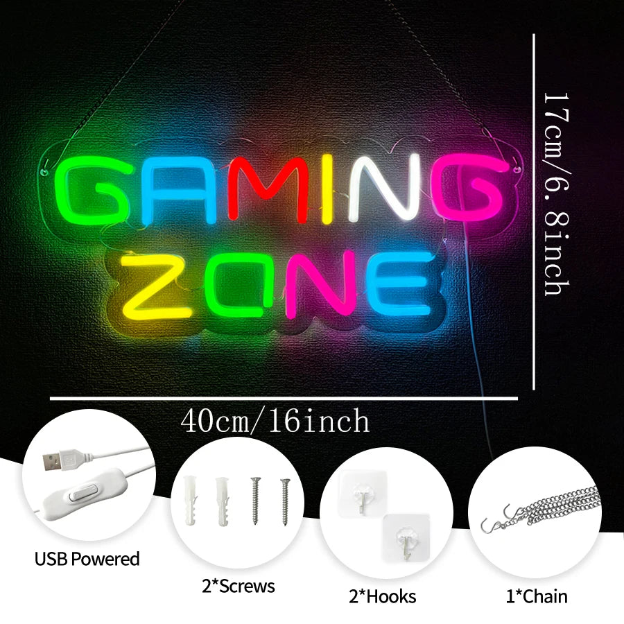 Gaming Neon Sign,Colored LED Headset Gamer Neon Lights,USB Powered Lightup Game Signs for Game Zone,Boy Bedroom Wall Decor,Gift