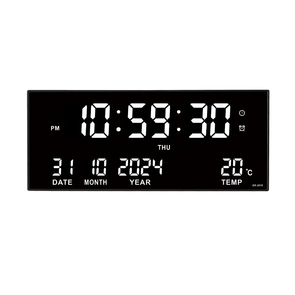 Digital Large Wall Clock Alarm Temperature Date Calendar Display 8 Sets of Alarm Clocks 14'' Electronic LED Clock Plug in Use