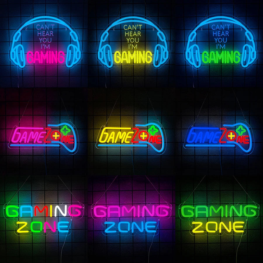 Gaming Neon Sign,Colored LED Headset Gamer Neon Lights,USB Powered Lightup Game Signs for Game Zone,Boy Bedroom Wall Decor,Gift
