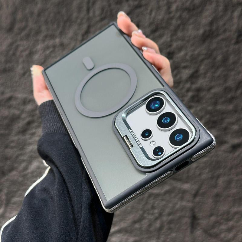 Transparent Magnetic Case for Samsung Galaxy S25 Ultra S24 S23 plus Case, Border Anti-Slip Strips and Lens Film Protection,Camera Stand Phone Case