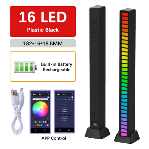 16/32/40 LED Charge RGB Light Bar Sound Activated Music Pickup Voice Lights Ambient Lamp Aesthetic Game Room Decor