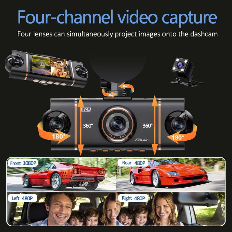 4 Channel Dash Cam Wifi 1080P Full HD, Super Night Vision 8 IR Lights, G-Sensor, Loop Recording, 24/7 Parking Monitor, Multi Rear Camera, Free 32GB TF Card, Wifi Dashcam