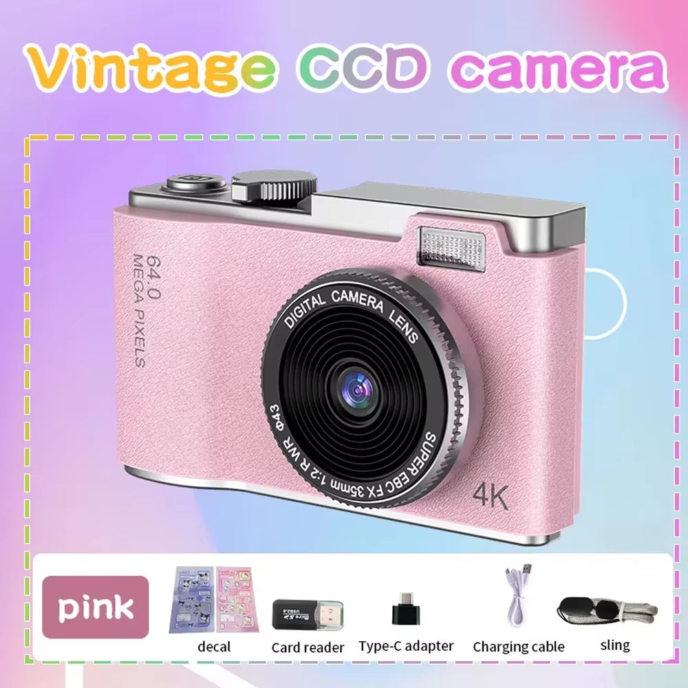 4K CCD Digital Camera for Student 48MP Compact Digital Photography Camera 180°Flip Screen Selfile Camera for Kid Adult Beginners