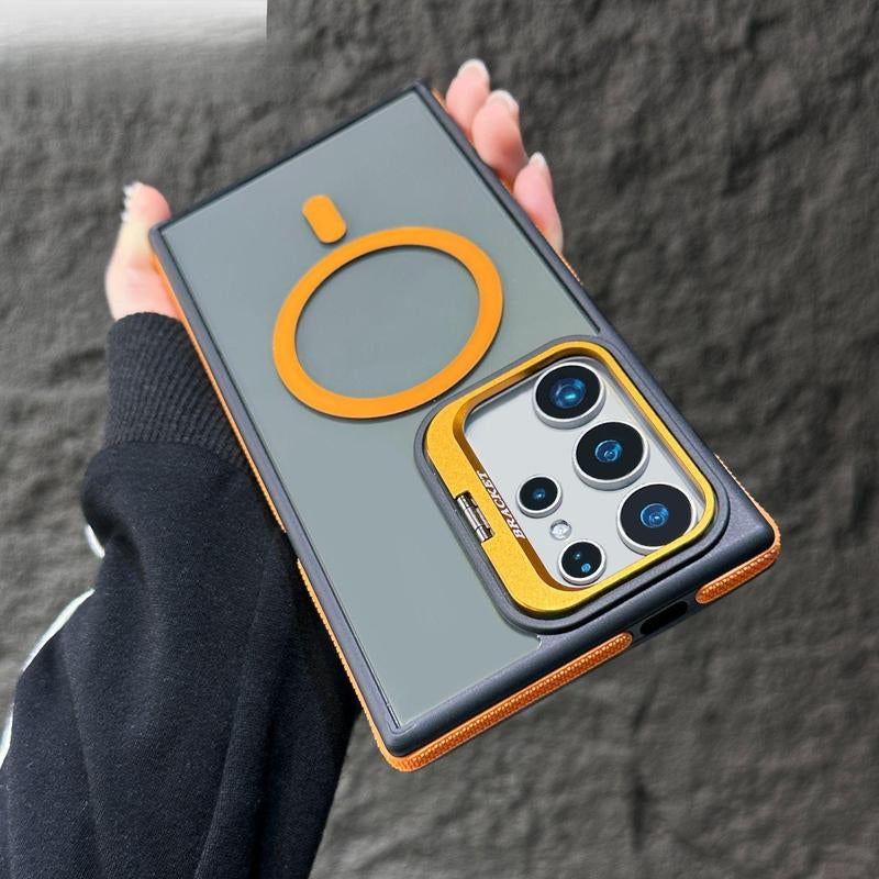 Transparent Magnetic Case for Samsung Galaxy S25 Ultra S24 S23 plus Case, Border Anti-Slip Strips and Lens Film Protection,Camera Stand Phone Case